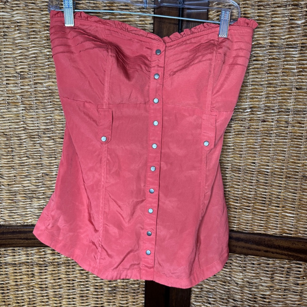 Y2K Bebe Pink Strapless Ruffle Corset Style Snap Front Smocked Tube Top Medium
